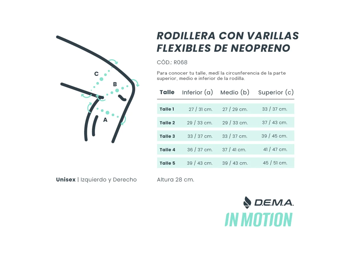 Rodillera Con Varillas Flexibles de Neoprene - Talle 1 al 4 - DEMA